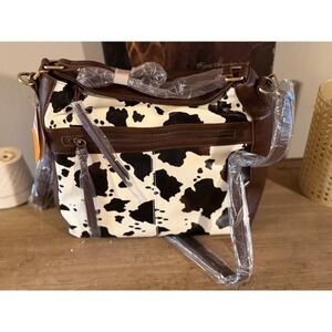 Jessie & James Concealed Carry Handbag Cow Print Brown Leather Crossbody